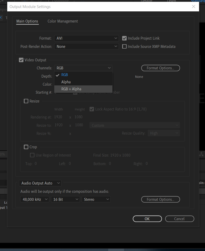 Alpha channel on Adobe After Effects CC